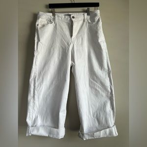 White denim high waist wide leg crop jeans